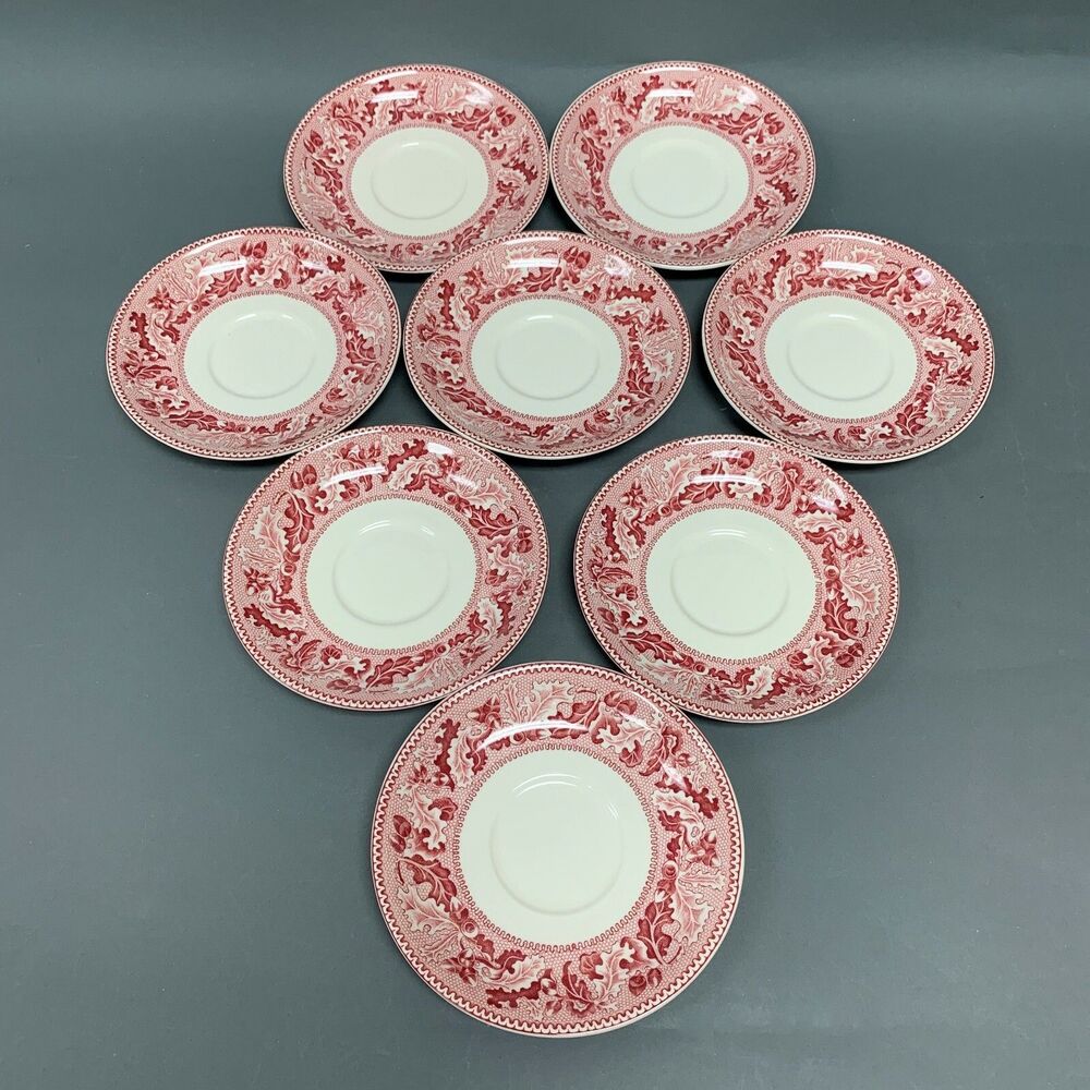 Johnson Bros. Historic America England Pink Ivory Saucers‎ Acorn 6 1/8" Lot of 8